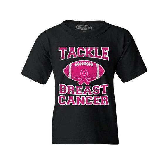 Shop4Ever Kids Tackle Breast Cancer Support Awareness Graphic Child's Youth T-Shirt Medium Black