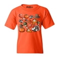 thumbnail image 1 of Shop4Ever Kids Thanksgiving Fall Collage Turkey Pilgrim Pumpkin Pie Graphic Child's Youth T-Shirt Small Orange, 1 of 4