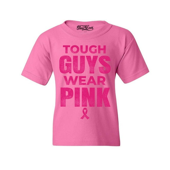 Shop4Ever Kids Tough Guys Wear Pink Breast Cancer Awareness Graphic Child's Youth T-Shirt Small Azalea Pink