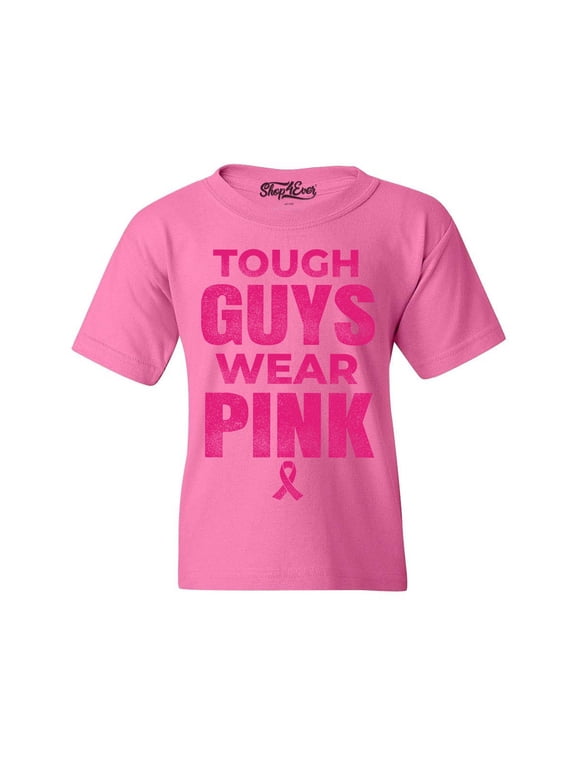 Kids Tough Guys Wear Pink Breast Cancer Awareness Graphic Child's Youth T-Shirt X-Small Azalea Pink