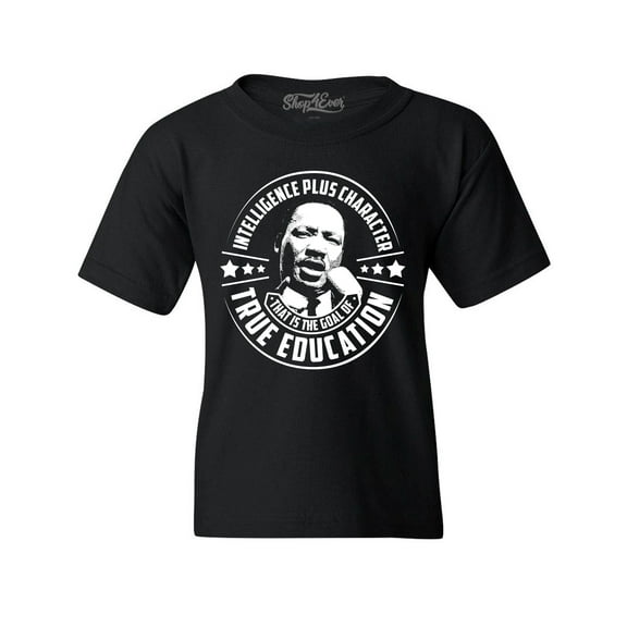 Shop4Ever Kids True Education Inspiring Quote Martin Luther King Jr.  Graphic Child's Youth T-Shirt Large Black