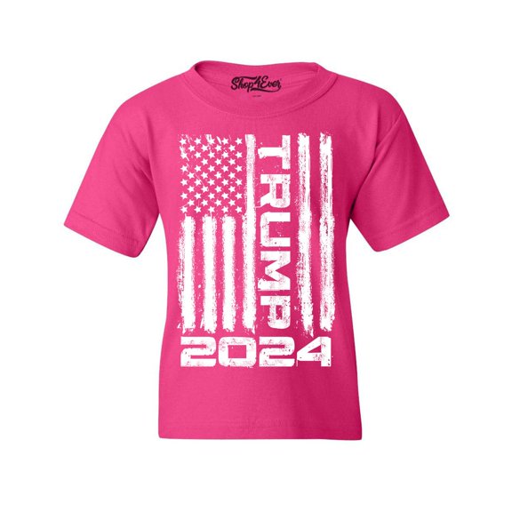 Shop4Ever Kids Trump Flag 2024 Graphic Child's Youth T-Shirt X-Small Heliconia Pink