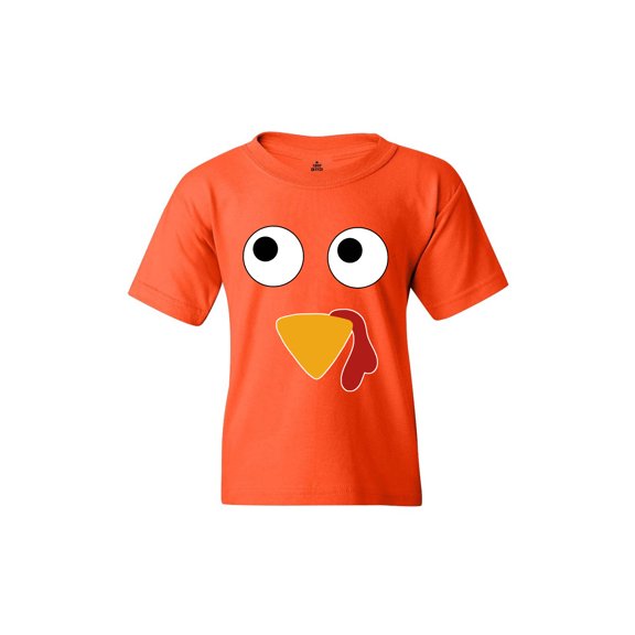 Shop4Ever Kids Turkey Face Thanksgiving Graphic Child's Youth T-Shirt Large Orange