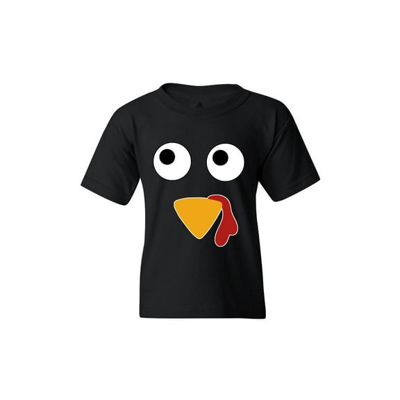 Shop4Ever Kids Turkey Face Thanksgiving Graphic Child's Youth T-Shirt Small Black