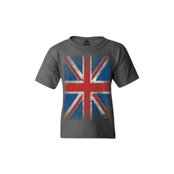 Shop4Ever Kids Union Jack British Flag UK Graphic Child's Youth T-Shirt Medium Dark Heather