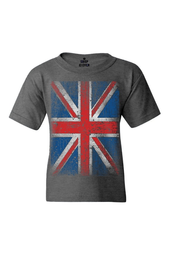 Kids Union Jack British Flag UK Graphic Child's Youth T-Shirt Medium Dark Heather