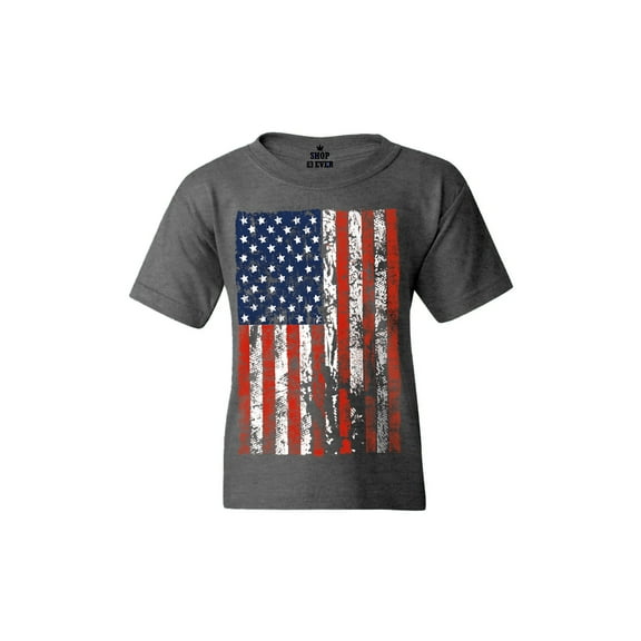 Shop4Ever Kids United States of America Flag USA 4th of July Graphic Child's Youth T-Shirt Large Dark Heather