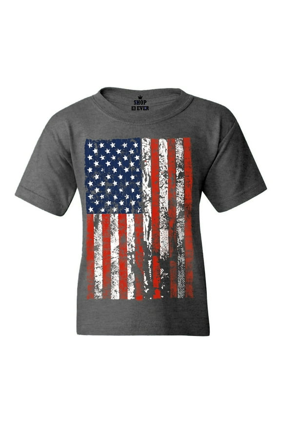 Kids United States of America Flag USA 4th of July Graphic Child's Youth T-Shirt Large Dark Heather