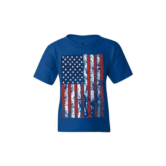 Shop4Ever Kids United States of America Flag USA 4th of July Graphic Child's Youth T-Shirt Large Royal Blue