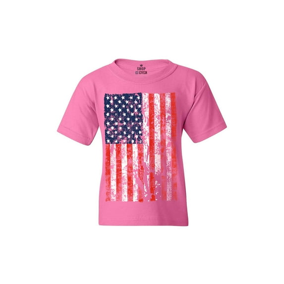 Shop4Ever Kids United States of America Flag USA 4th of July Graphic Child's Youth T-Shirt X-Large Azalea Pink