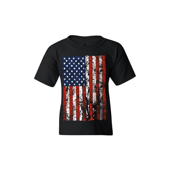 Shop4Ever Kids United States of America Flag USA 4th of July Graphic Child's Youth T-Shirt X-Large Black