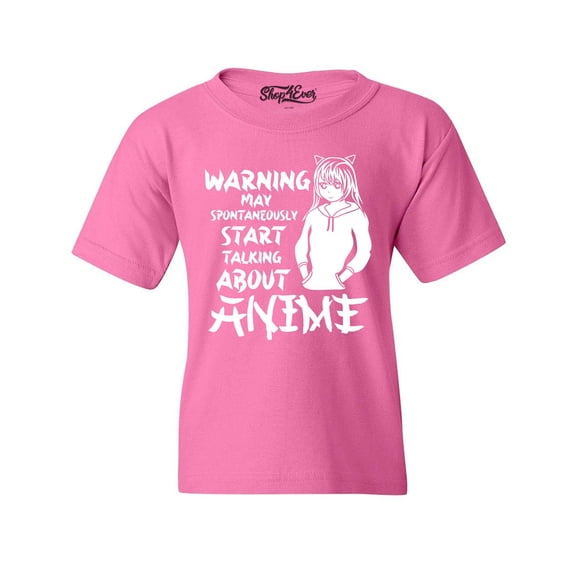 Shop4Ever Kids Warning May Start Spontaneously Talking About Anime Graphic Child's Youth T-Shirt Medium Azalea Pink