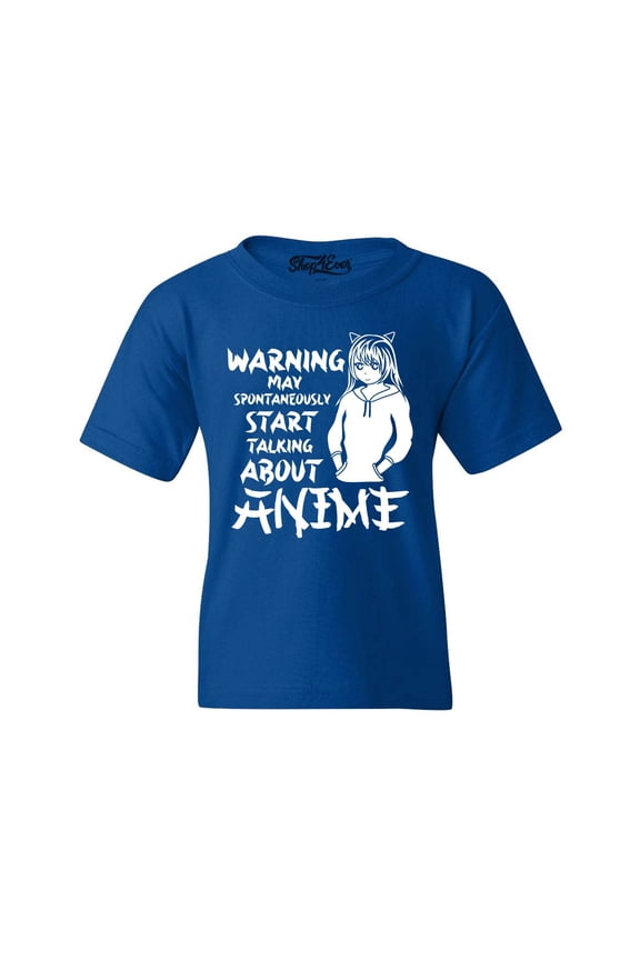 Kids Warning May Start Spontaneously Talking About Anime Graphic Child's Youth T-Shirt X-Large Royal Blue