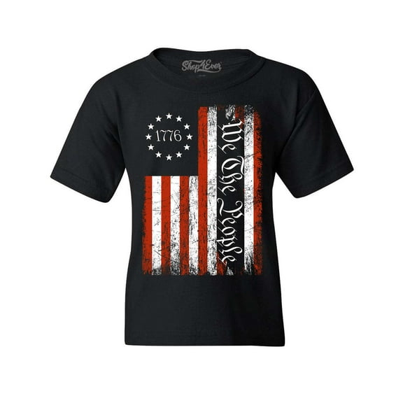 Shop4Ever Kids We The People American Flag Graphic Child's Youth T-Shirt X-Small Black