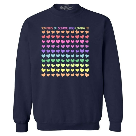 Shop4Ever Men's 100 Days of School and Loving It! Crewneck Sweatshirt XX-Large Navy