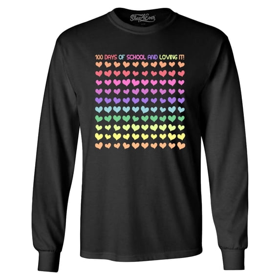 Shop4Ever Men's 100 Days of School and Loving It! Long Sleeve Shirt Medium Black