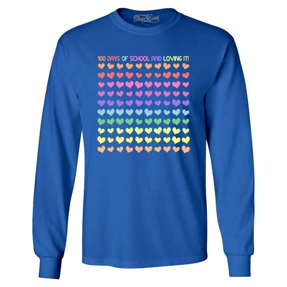 Shop4Ever Men's 100 Days of School and Loving It! Long Sleeve Shirt X-Large Royal Blue