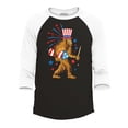 thumbnail image 1 of Shop4Ever Men's 4th of July Bigfoot Patriotic Sasquatch Fireworks Raglan Baseball Shirt X-Small Black/White, 1 of 4