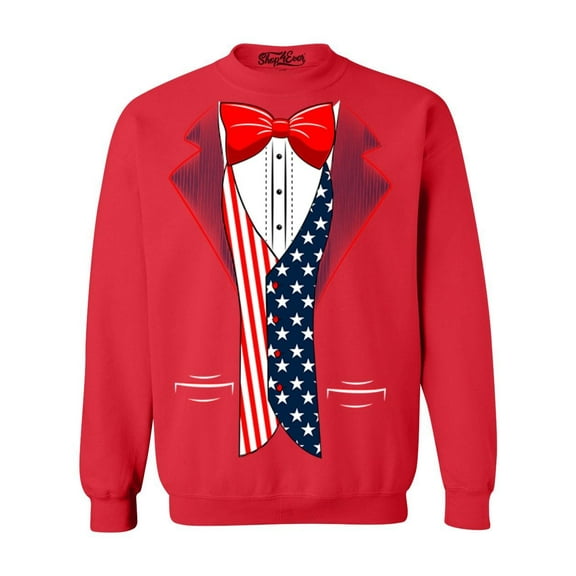 Shop4Ever Men's 4th of July USA Tuxedo American Flag Costume Crewneck Sweatshirt Small Red