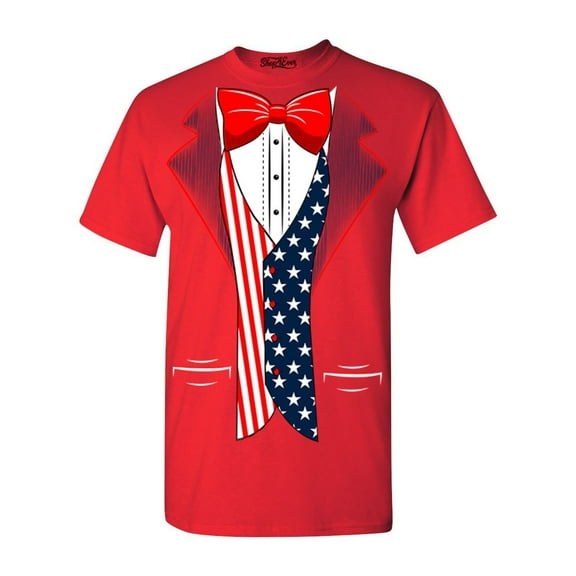 Shop4Ever Men's 4th of July USA Tuxedo American Flag Costume Graphic T-shirt Large Red