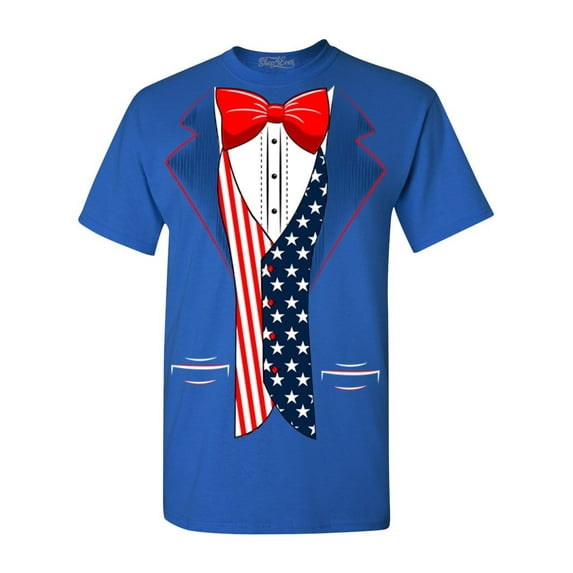 Shop4Ever Men's 4th of July USA Tuxedo American Flag Costume Graphic T-shirt Small Royal Blue