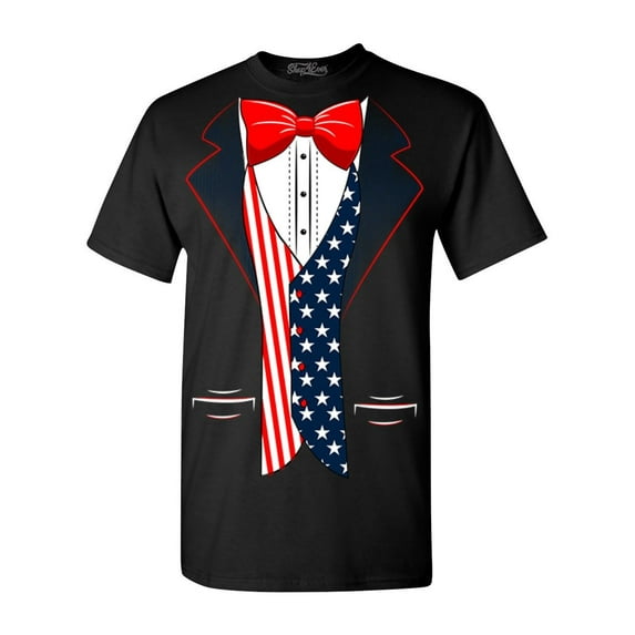 Shop4Ever Men's 4th of July USA Tuxedo American Flag Costume Graphic T-shirt XXXX-Large Black
