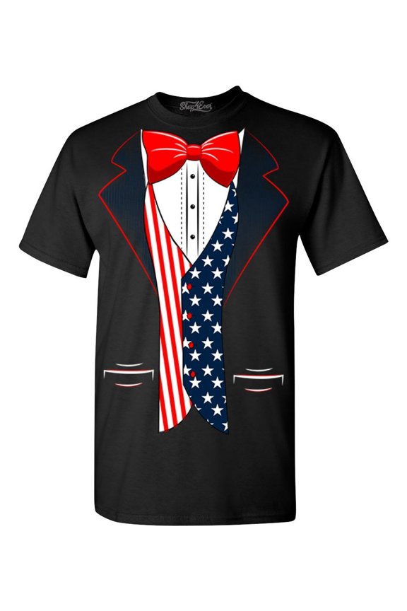 Men's 4th of July USA Tuxedo American Flag Costume Graphic T-shirt XXXX-Large Black