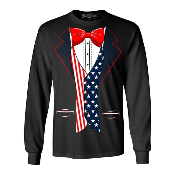 Shop4Ever Men's 4th of July USA Tuxedo American Flag Costume Long Sleeve Shirt Medium Black