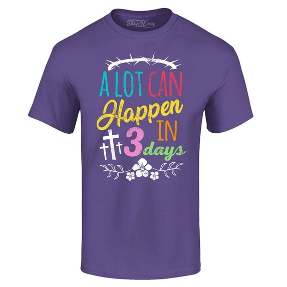 Shop4Ever Men's A Lot Can Happen in 3 Days Easter Christian Graphic T-shirt XX-Large Purple