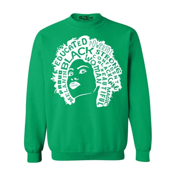 Shop4Ever Men's African American Woman Afro Word Cloud Crewneck Sweatshirt Large Irish Green