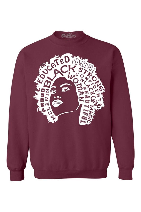 Men's African American Woman Afro Word Cloud Crewneck Sweatshirt Large Maroon