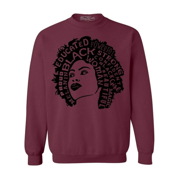 Shop4Ever Men's African American Woman Afro Word Cloud Crewneck Sweatshirt Medium Maroon