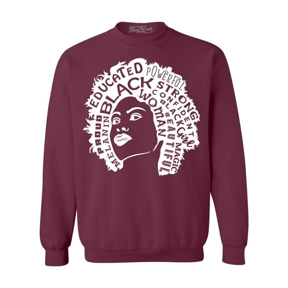 Shop4Ever Men's African American Woman Afro Word Cloud Crewneck Sweatshirt Medium Maroon