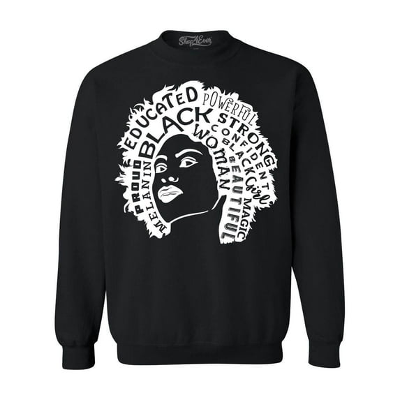 Shop4Ever Men's African American Woman Afro Word Cloud Crewneck Sweatshirt Small Black