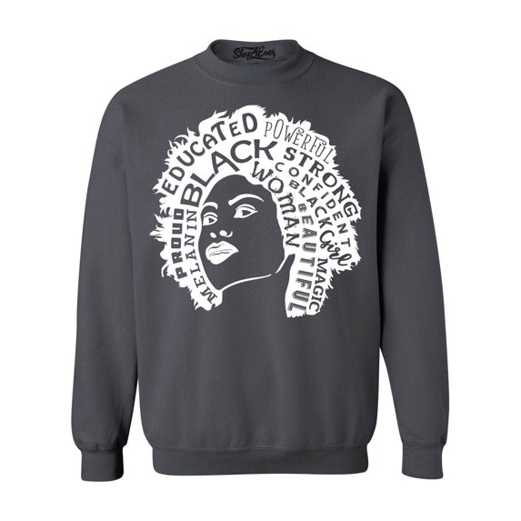 Shop4Ever Men's African American Woman Afro Word Cloud Crewneck Sweatshirt Small Charcoal
