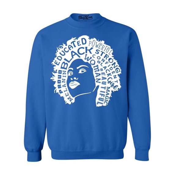 Shop4Ever Men's African American Woman Afro Word Cloud Crewneck Sweatshirt X-Large Royal Blue