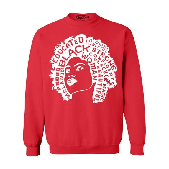 Shop4Ever Men's African American Woman Afro Word Cloud Crewneck Sweatshirt XX-Large Red