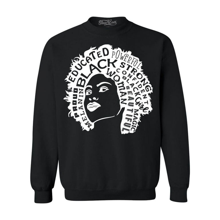 Shop4Ever Men s African American Woman Afro Word Cloud Crewneck Sweatshirt XXXXX Large Black