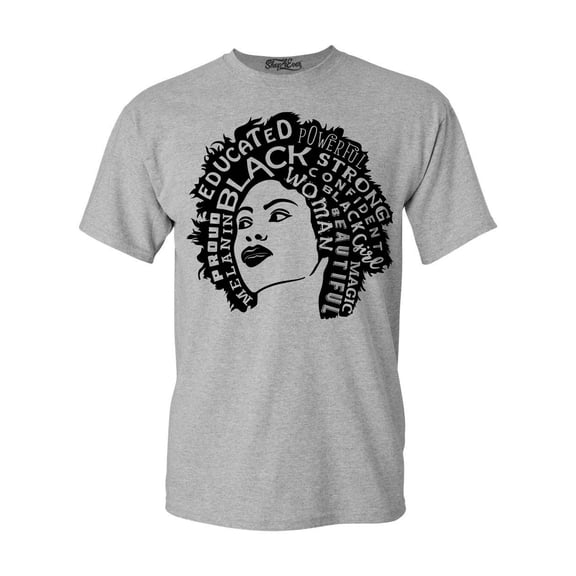 Shop4Ever Men's African American Woman Afro Word Cloud Graphic T-shirt Medium Sports Grey