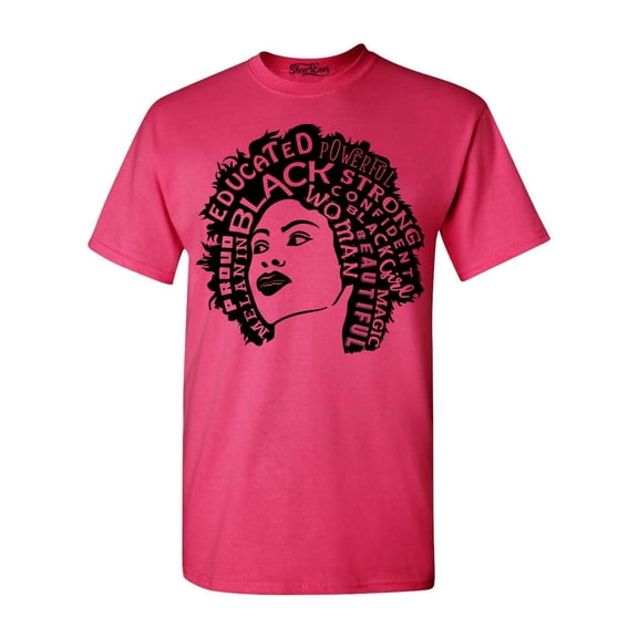 Shop4Ever Men's African American Woman Afro Word Cloud Graphic T-shirt X-Large Heliconia Pink