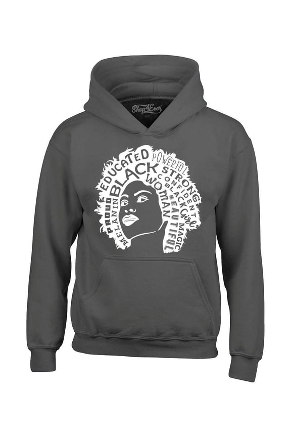 Men's African American Woman Afro Word Cloud Hooded Sweatshirt Hoodie Large Charcoal