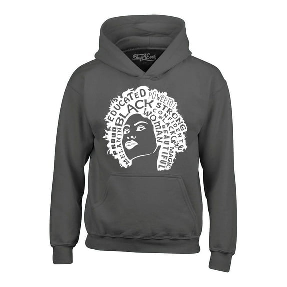 Shop4Ever Men's African American Woman Afro Word Cloud Hooded Sweatshirt Hoodie Medium Charcoal