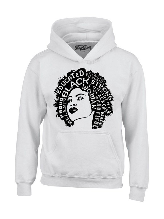 Men's African American Woman Afro Word Cloud Hooded Sweatshirt Hoodie Medium White