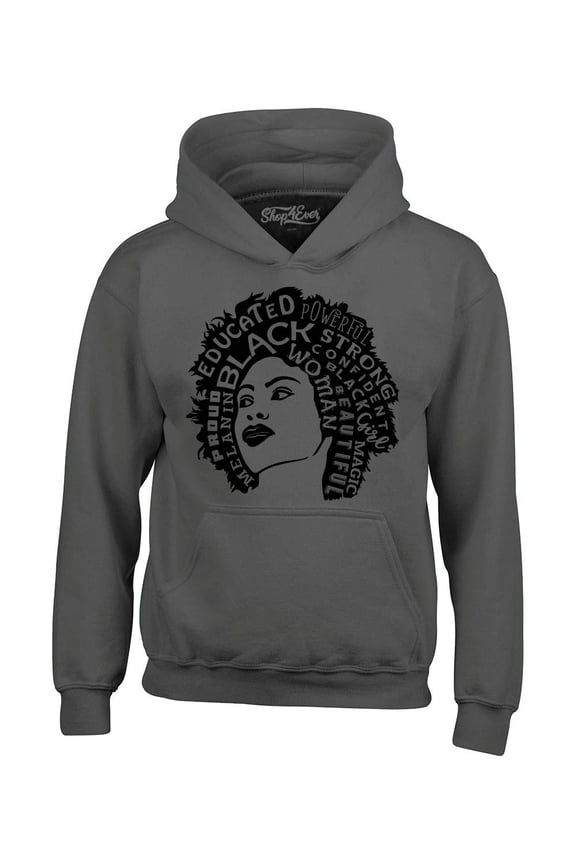 Men's African American Woman Afro Word Cloud Hooded Sweatshirt Hoodie Small Charcoal