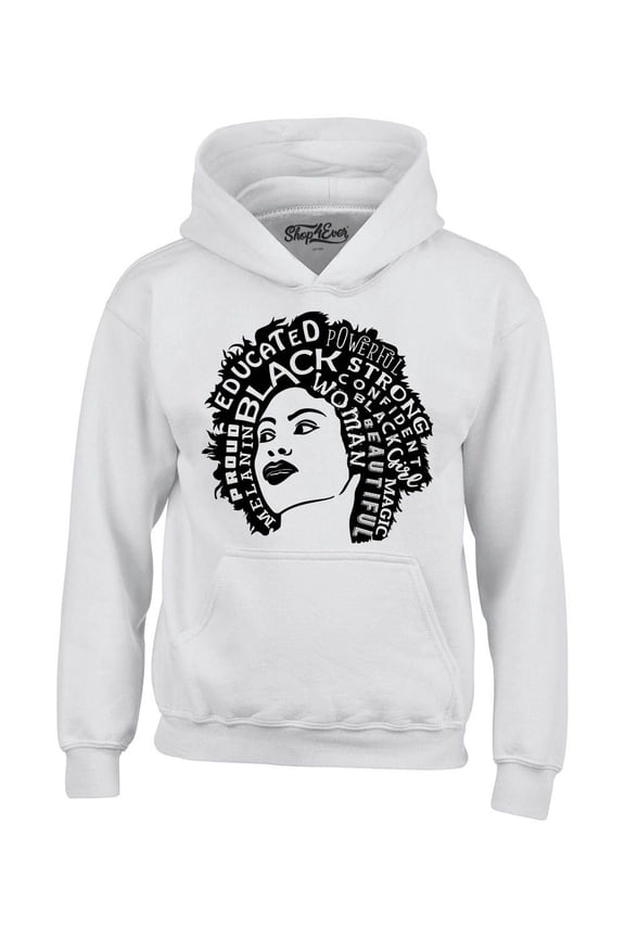 Men's African American Woman Afro Word Cloud Hooded Sweatshirt Hoodie Small White
