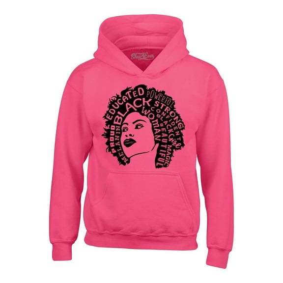 Shop4Ever Men's African American Woman Afro Word Cloud Hooded Sweatshirt Hoodie XX-Large Heliconia Pink