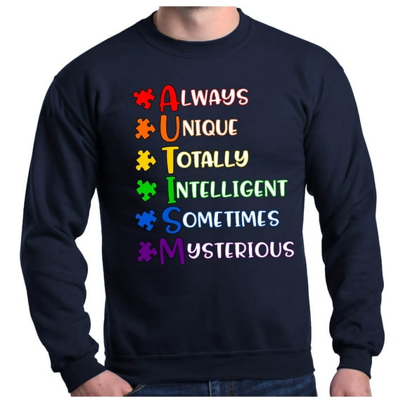 Shop4Ever Men's Always Unique Autism Awareness Crewneck Sweatshirt XX-Large Navy