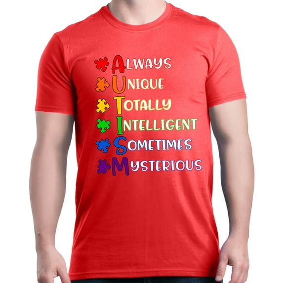 Shop4Ever Men's Always Unique Autism Awareness Graphic T-shirt Large Red