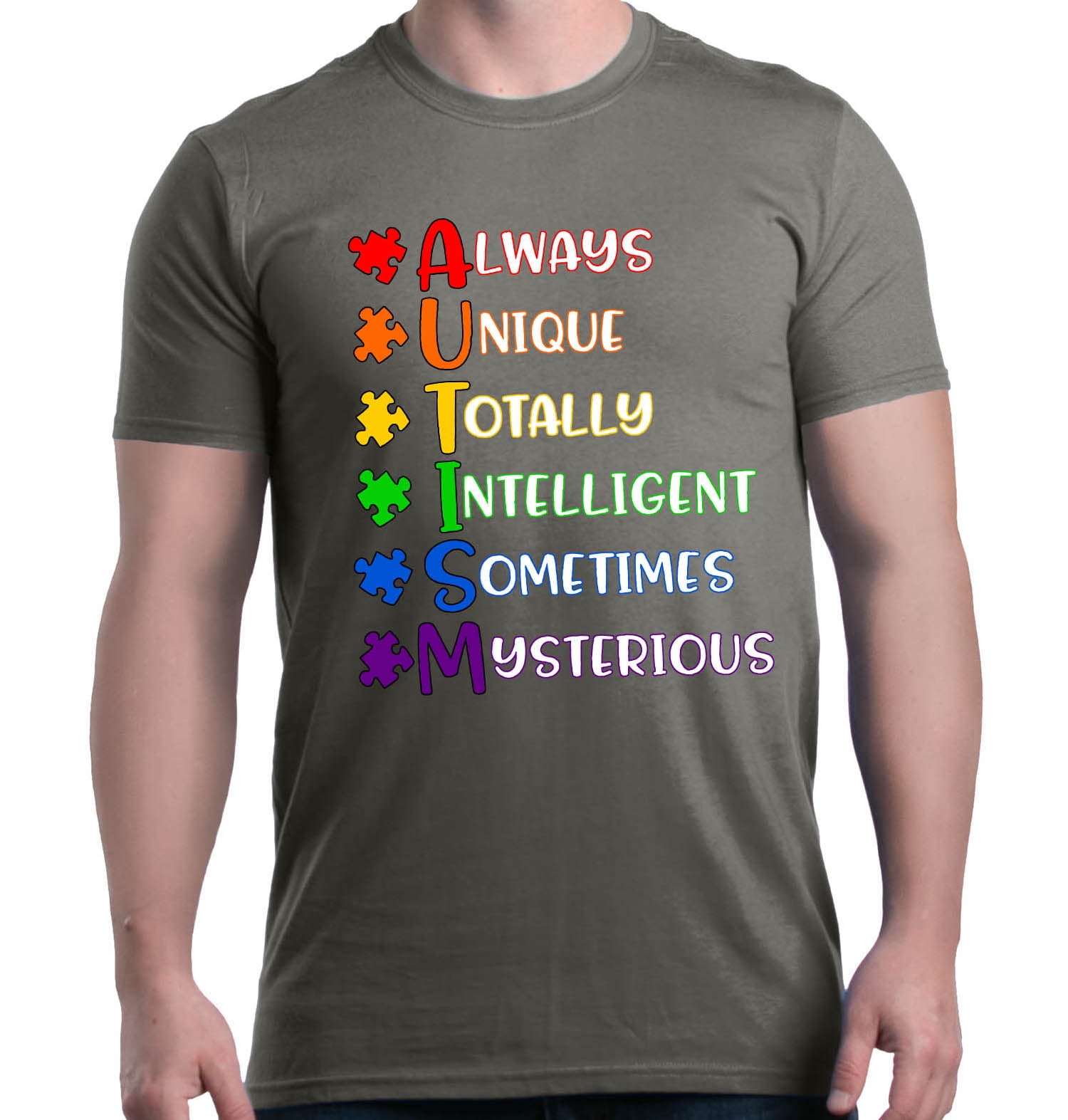 Shop4Ever Men's Always Unique Autism Awareness Graphic T-shirt Medium Charcoal