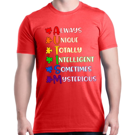 Shop4Ever Men's Always Unique Autism Awareness Graphic T-shirt Medium Red